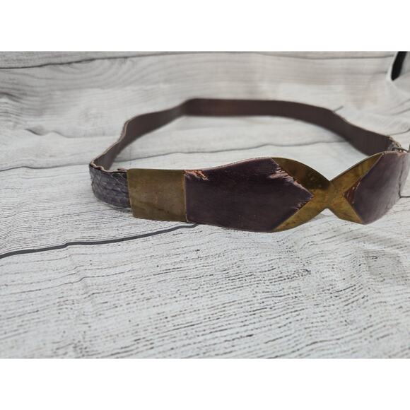 Vtg Brutalist Bonnie Boynton Brass Belt Faux Snakeskin main image 11